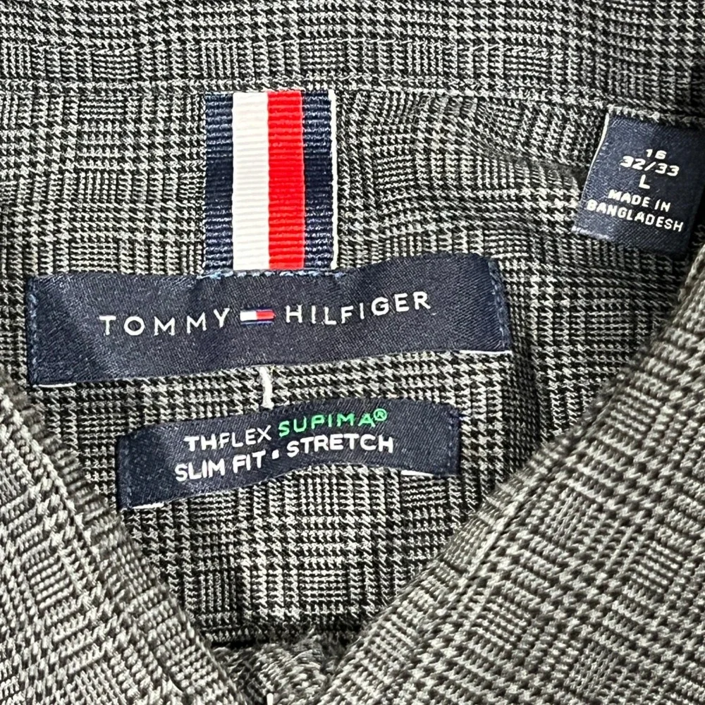 Tommy Hilfiger Men's Slim Fit Stretch‎ Plaid Dress Shirt L
